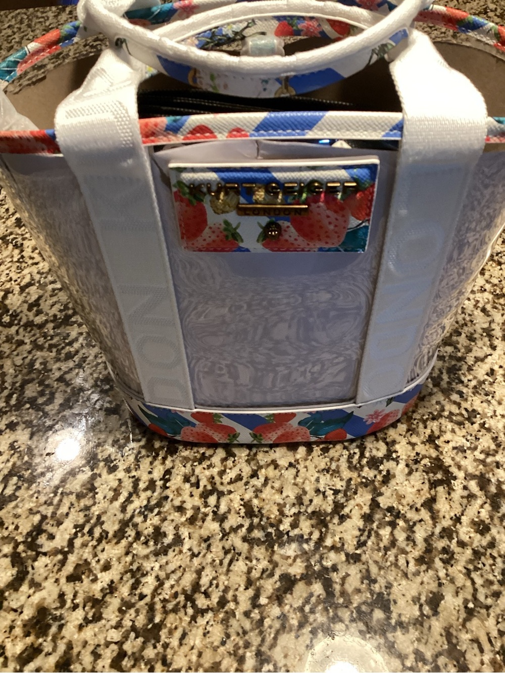 Kurt Geiger White Tote with Strawberry Print Trim
